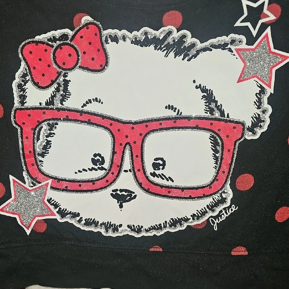 Justice Girls Black and Red Polka Dot Bear Long Sleeve Tee Size 8